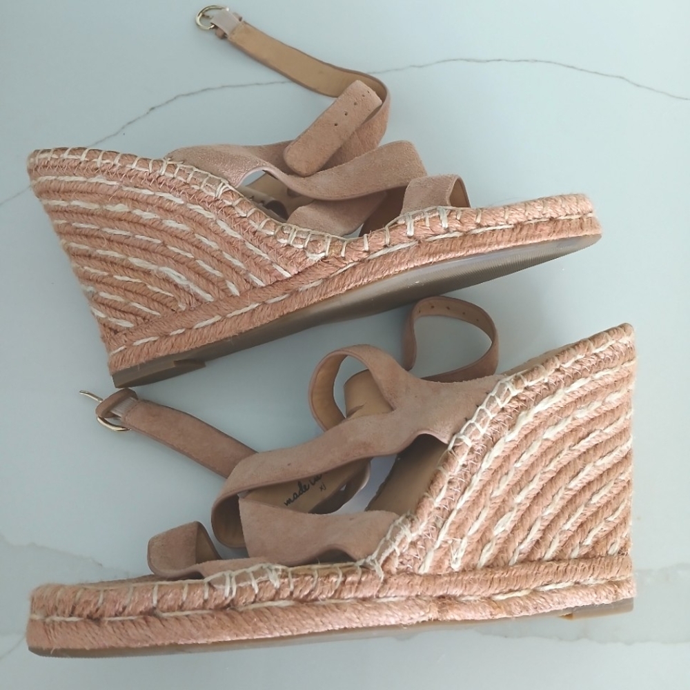 New-Joie Dusty Pink/Tan Leather, Espadrille Wedge Sandals